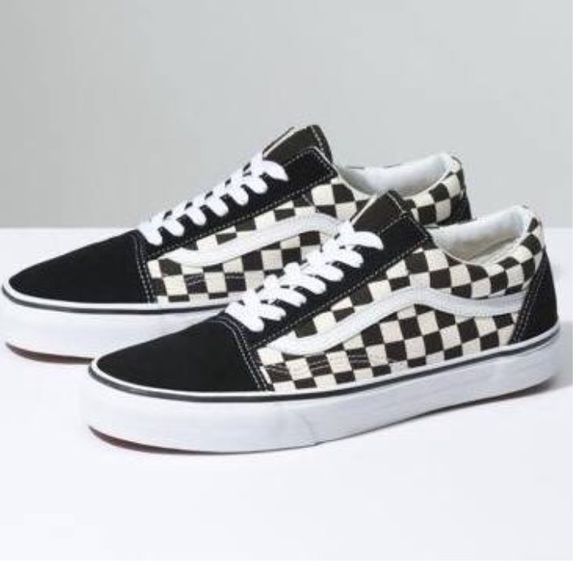 checkered old skool vans yellow stripe